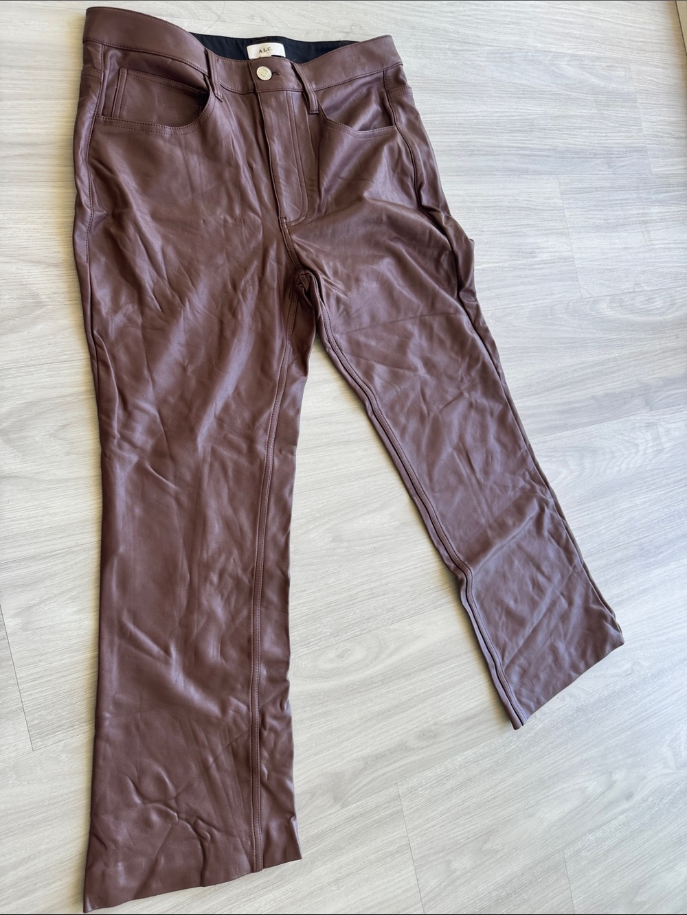 A.L.C. Chocolate Brown Faux Leather Trousers